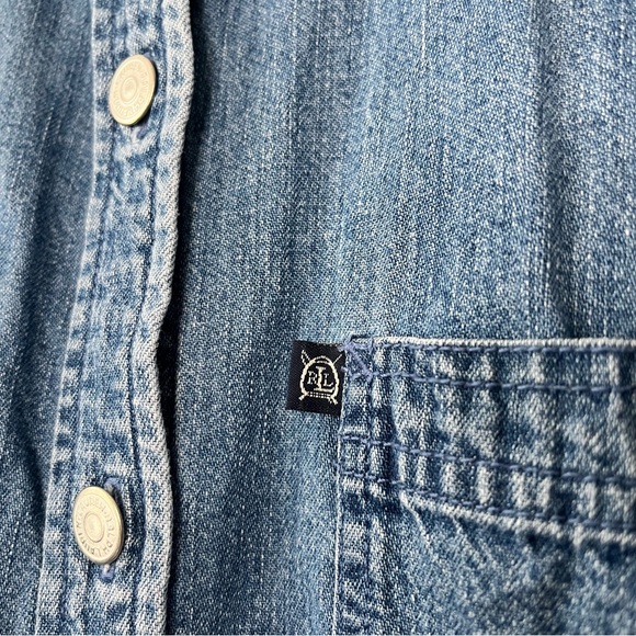 Vintage Lauren Ralph Lauren Denim Dress Size 10P Long Sleeve Indie Boho Western - Picture 5 of 7